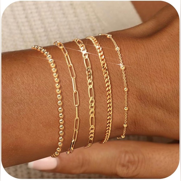 NWT Gold Bracelets for Women, 14K Gold Plated Bracelet Stack Set Adjustable